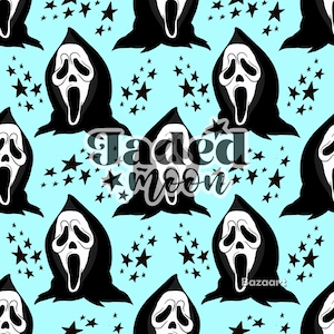 Blue Spooky Halloween Ghost Scary Movie Seamless File || Custom Fabric Printing || Digital Download