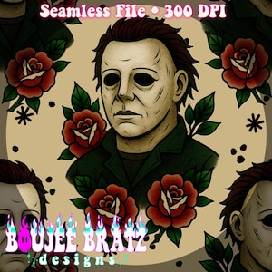 Michael Traditional Tattoo Style Tattoo Floral Halloween Seamless File || Custom Fabric Printing || Digital Download