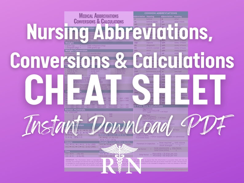 Nursing/ Medical Nursing Abbreviations, Conversions & Calculations 3 in