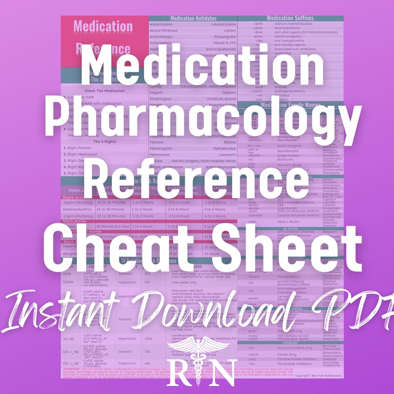 Medication Cheat Sheet Pdf Pharmacology Cheat Sheet - Etsy