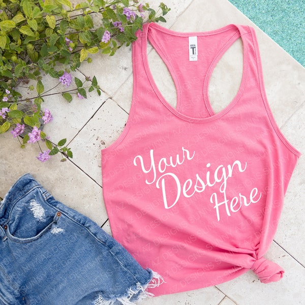 Next Level 1533 Hot Pink Mockup, Racerback Tank Mockup, Summer Tank Mockup, Lifestyle Mockup, Holiday Mockup