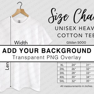 Gildan 5000 Size Chart, Unisex TShirt Size Chart, Gildan T-Shirt Size Chart, Gildan White Mockup, Heavy Cotton Tee, Measurement Chart, Guide