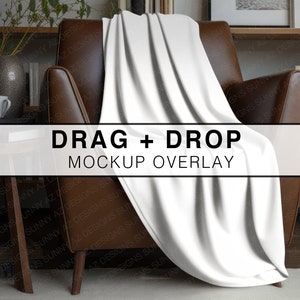 Blanket Mockup, Fleece Velveteen Plush Microfiber Minky, Throw Blanket On Chair Mockup, Overlay Drag and Drop Mockup, PNG Mockup
