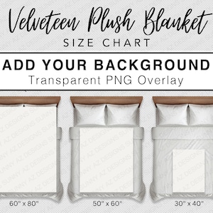 Blanket Size Chart, Velveteen Blanket Mockup Size Chart, Throw Blanket Size Chart, Blanket On Bed Size Chart Plush Blanket Mockup Size Guide