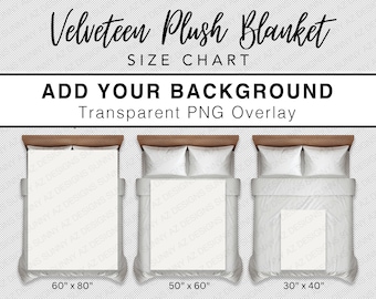 Blanket Size Chart, Velveteen Blanket Mockup Size Chart, Throw Blanket Size Chart, Blanket On Bed Size Chart Plush Blanket Mockup Size Guide
