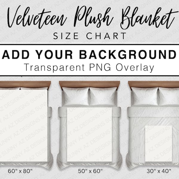 Blanket Size Chart, Velveteen Blanket Mockup Size Chart, Throw Blanket Size Chart, Blanket On Bed Size Chart Plush Blanket Mockup Size Guide