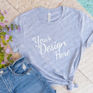 Bella & Canvas 3001 TShirt Mockup - Bella Canvas Shirt - Heather Gray Mockup - Shirt Mockup - Summer Mockup - Tee Mockup - Flat Lay Mockup