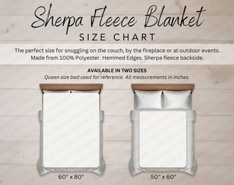 Blanket Size Chart, Sherpa Fleece Blanket Size Chart, Sherpa Throw Blanket Size Chart, Sherpa Blanket Mockup, Measurement Chart, Size Guide