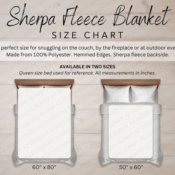 Blanket Size Chart, Sherpa Fleece Blanket Size Chart, Sherpa Throw Blanket Size Chart, Sherpa Blanket Mockup, Measurement Chart, Size Guide