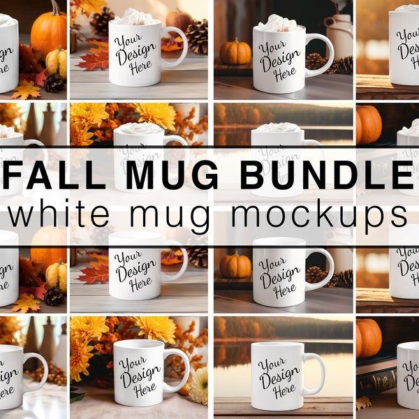 Coffee Mug Mockup Bundle, Fall Mug Mock Up Bundle, 11oz White Mug Mockup, Fall Mug Mock Ups, Mug Digital Download, Halloween, Thanksgiving