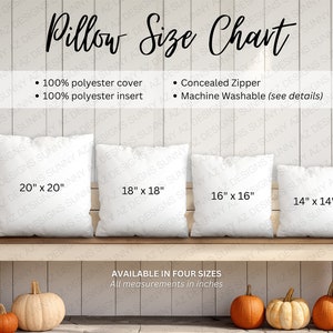 Fall Pillow Mockup Size Chart, Spun Polyester Square Pillow, Square Pillow Size Chart, Printify Pillow,  Fall Sizing Chart, Size Guide