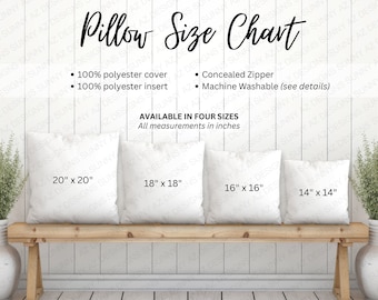 Pillow Mockup Size Chart, Spun Polyester Square Pillow Mockup, Square Pillow Size Chart, Printify Pillow,  Sizing Chart Mockup, Size Guide