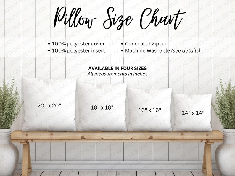 Pillow Mockup Size Chart, Spun Polyester Square Pillow Mockup, Square