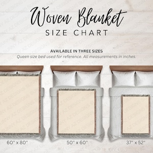Woven Blanket Size Chart, Woven Blanket Mockup Size Guide, Woven Throw Blanket Size Chart, Blanket On Bed Size Chart