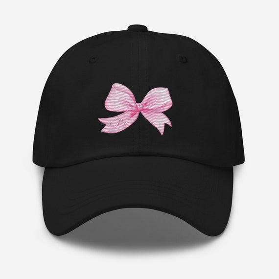 Black and Pink Bow Embroidered Cap a black baseball cap featuring a pink bow embroidery - Temu main image 3