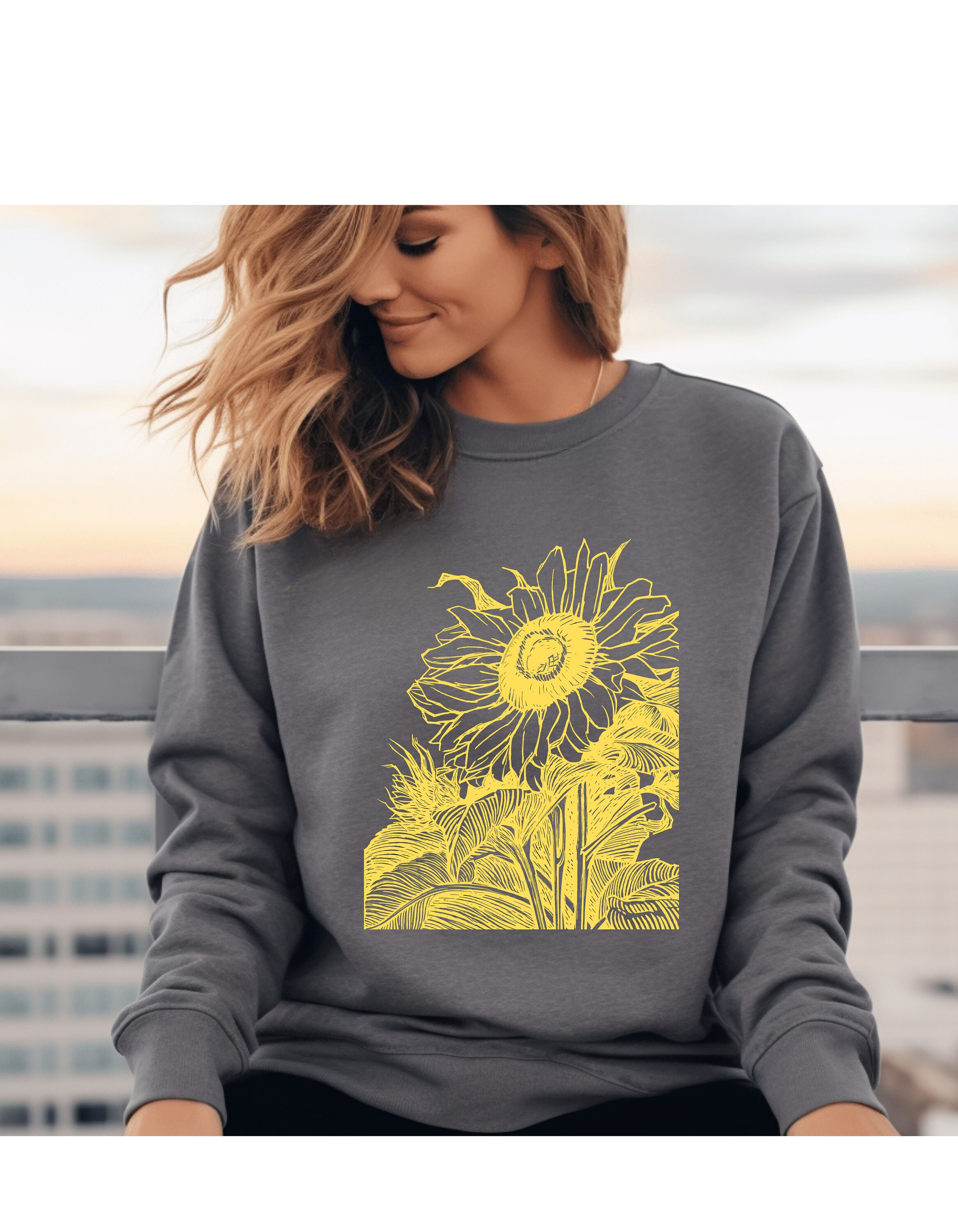 Sunflower ASKE Sweater M ours モーガン蔵人 Sunflower Sweatshirt: Minimalist Floral Design, Garden Lover Gift