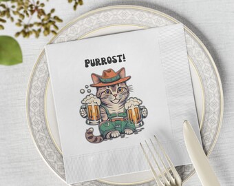 Funny Cat Octoberfest Napkins: German Beer Stein Purrost Coined Napkins