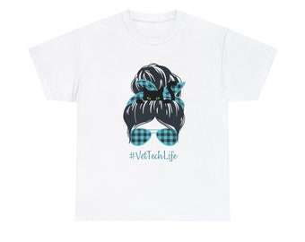 Vet tech tshirt, veterinarian tech gift, cute cat in bun tee, vet tech life shirt.