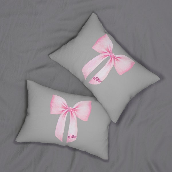 Custom monogram Pink bow coquette girls room decor baby nursery decor porch decor Spun Polyester Lumbar Pillow