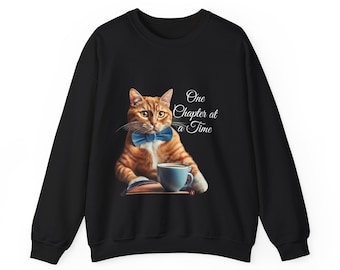 Book Lover Sweatshirt: Funny Cat Reader, Coffee Drinker, Comfy Unisex Fit