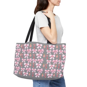 Pink bow coquette ballerina and ballerina slippers preppy aesthetic travel errand tote gift for her dance student gift Weekender Tote Bag