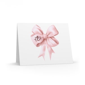 Benutzerdefinierte monogramm Initialen Pink Bogen kokette Dankeskarten oder Grußkarten (8, 16 und 24 Stück)