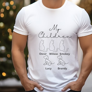 Pet names custom tshirt gift, womens shirt, mens pets top, cat dad, cat mom, cats and dogs names graphic