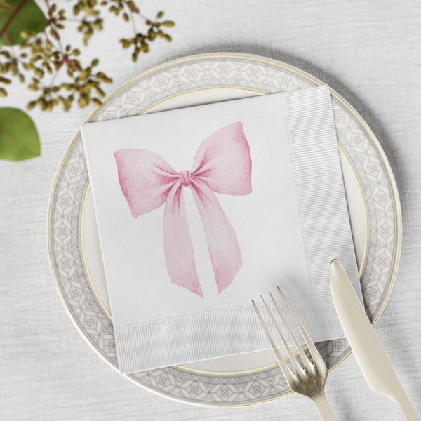 Pink Bow Cocktail Napkins Baby Girl Shower love shack preppy decor Bridal shower Bachelorette Tea Party Decor Pack of 50 or 100 napkins