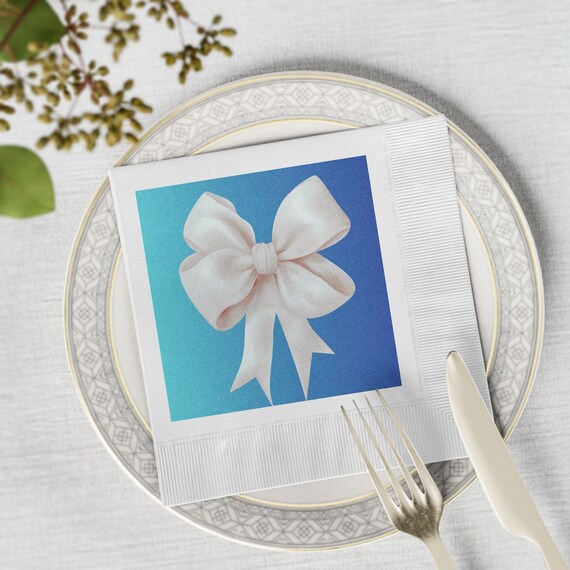 Cream White Bow Cocktail Napkins Baby Girl or Baby Boy Shower