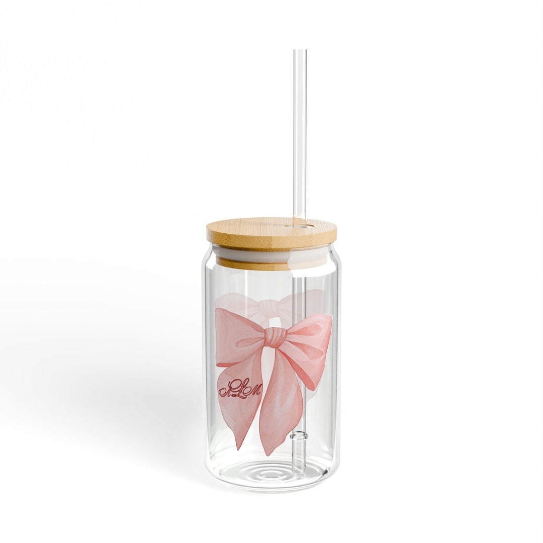 Custom Monogram 16oz Sipper Glass: Pink Bow Coquette Gift - Etsy