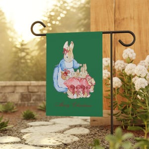 Królik Piotruś Beatrix Potter mama i Flopsy Święta Boże Narodzenie Prezent dla matki Flaga ogrodowa i baner na dom