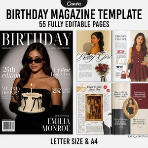 Custom Birthday Magazine Template Editable on Canva