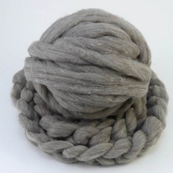 Natural Silver Gray - Unrefined / Undyed New England Wool Sliver Roving - 4 & 8 oz. Braids - Soft Wool for Spinning, Felting, Carding