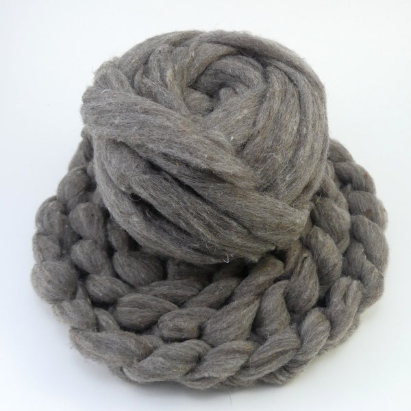 Natural Dark Gray - Unrefined / Undyed New England Wool Sliver Roving - 4 & 8 oz. Braids - Soft Wool Fiber for Spinning, Felting, Carding