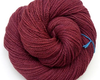 Hand Dyed Wool Silk Yarn, Semi Solid Firebrick Red Sport Weight, 470 Yards, 50/50 Luxury Blend