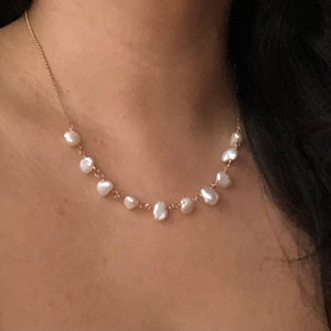 Keshi Perlenkette | 14K Gold gefüllte Rolo-Kette, weiße Perle Schmuck, Juni Geburtsstein Halskette für Frauen, hergestellt in Hawaii