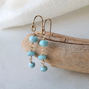 Larimar Earrings | 14K gold fill or sterling silver handmade jewelry for women, lightweight earrings minimalist boho jewelry, blue pectolite