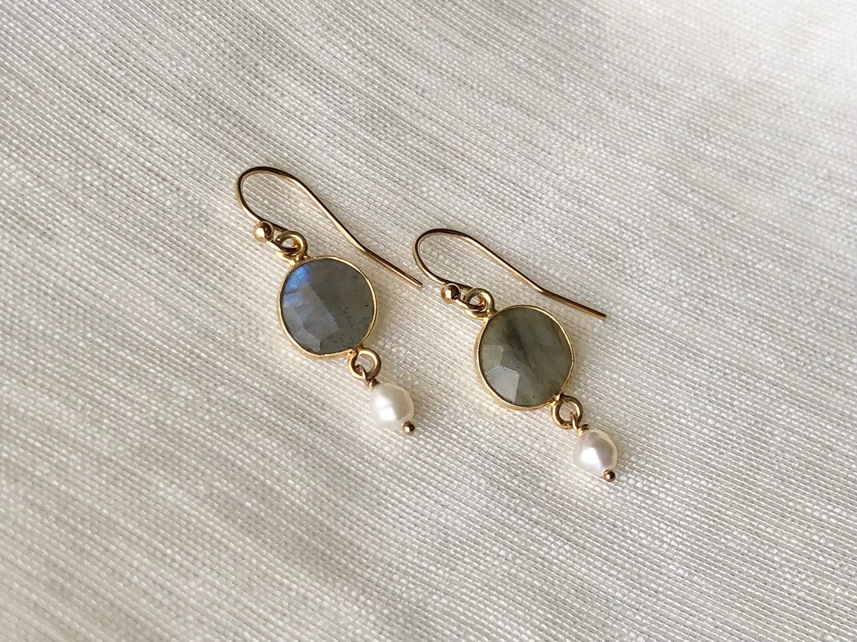 Labradorite & Pearl Earrings, dainty labradorite earrings for women, sterling silver, blue flash, dangle earrings drop earrings gift for her