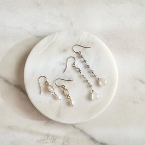 Dainty Moonstone and Pearl Earrings, June birthstone birthday gift for her, tiny moonstone earrings women, lightweight earrings everyday image 5