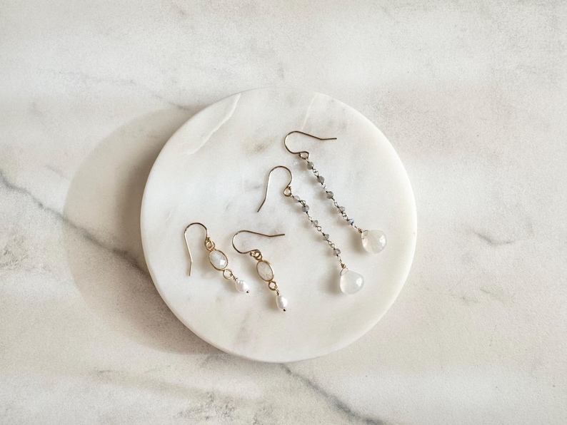 Dainty Moonstone and Pearl Earrings, June birthstone birthday gift for her, tiny moonstone earrings women, lightweight earrings everyday image 5
