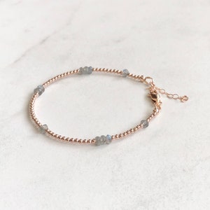 Labradorite Bracelet | rose gold bracelet for women, blue flash labradorite jewelry, station bracelet dainty handmade jewelry gift for her
