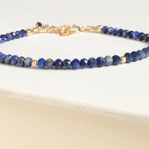 Pulseira lápis-lazúli | Pulseira artesanal para mulheres, joias de lápis-lazúli, pulseira empilhável estilo boho para ela, pulseira de lápis-lazúli minimalista