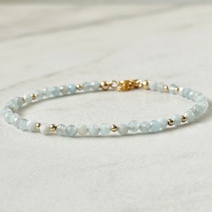 Aquamarin Armband, Aquamarin Schmuck für Frauen, März Geburtsstein Armband für Frauen, Aquamarin Armband Gold, blaue Perle Armband Silber