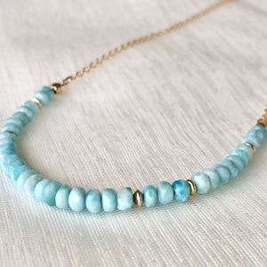 AAA Larimar Necklace | larimar jewelry for women, handmade larimar necklace, blue gemstone jewelry, gold filled layering necklace for her