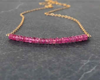 Dainty Ruby Necklace | July birthstone jewelry for her, handmade necklace for women, dainty beaded ruby jewelry minimalist bead bar necklace
