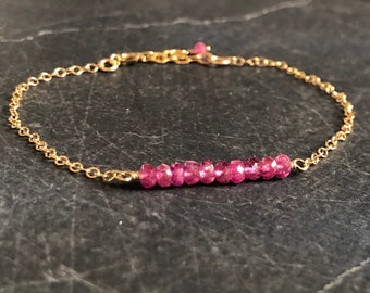 Dainty Ruby Bracelet | July birthstone jewelry for women, bead bar bracelet, boho bracelet, handmade jewelry gift for her, boho jewelry