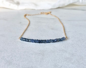 Blue Sapphire Necklace | handmade necklace for women, bead bar necklace, September birthstone jewelry for her, minimalist sapphire jewelry