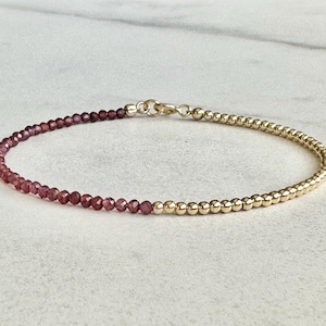 Dainty Garnet and Gold Bracelet, January birthstone bracelet, red bead bracelet, garnet jewelry for women, garnet bracelet gift for her
