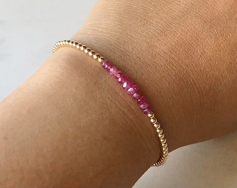 Ruby Bracelet | 14K gold filled bracelet handmade jewelry for women, July birthstone jewelry for her, minimalist bracelet anniversary gift