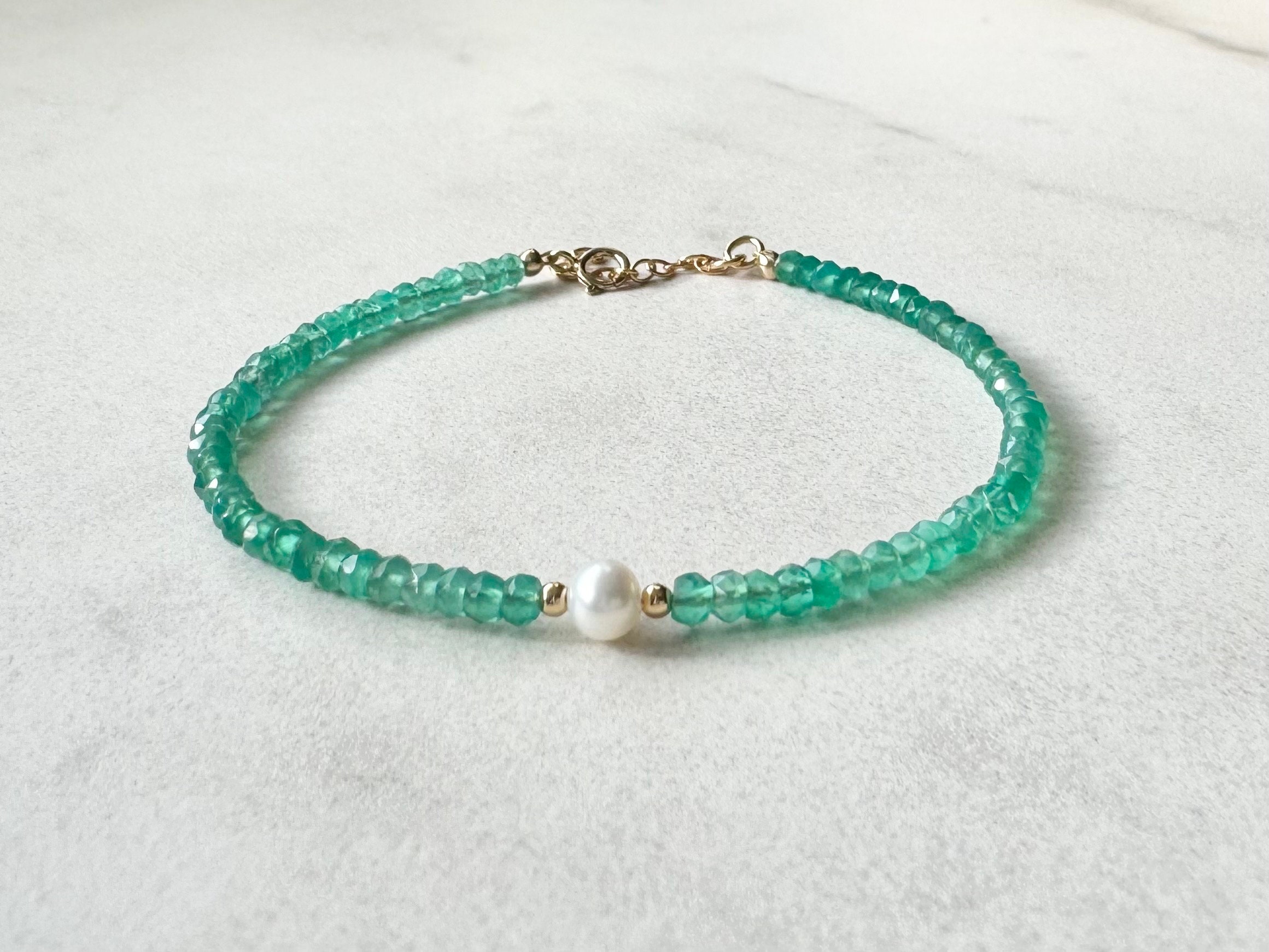 Braccialetto di perle d'acqua dolce perla verde onice braccialetto